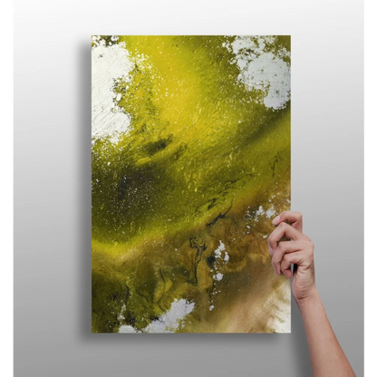 Green gold abstract canvas art with textured modern design