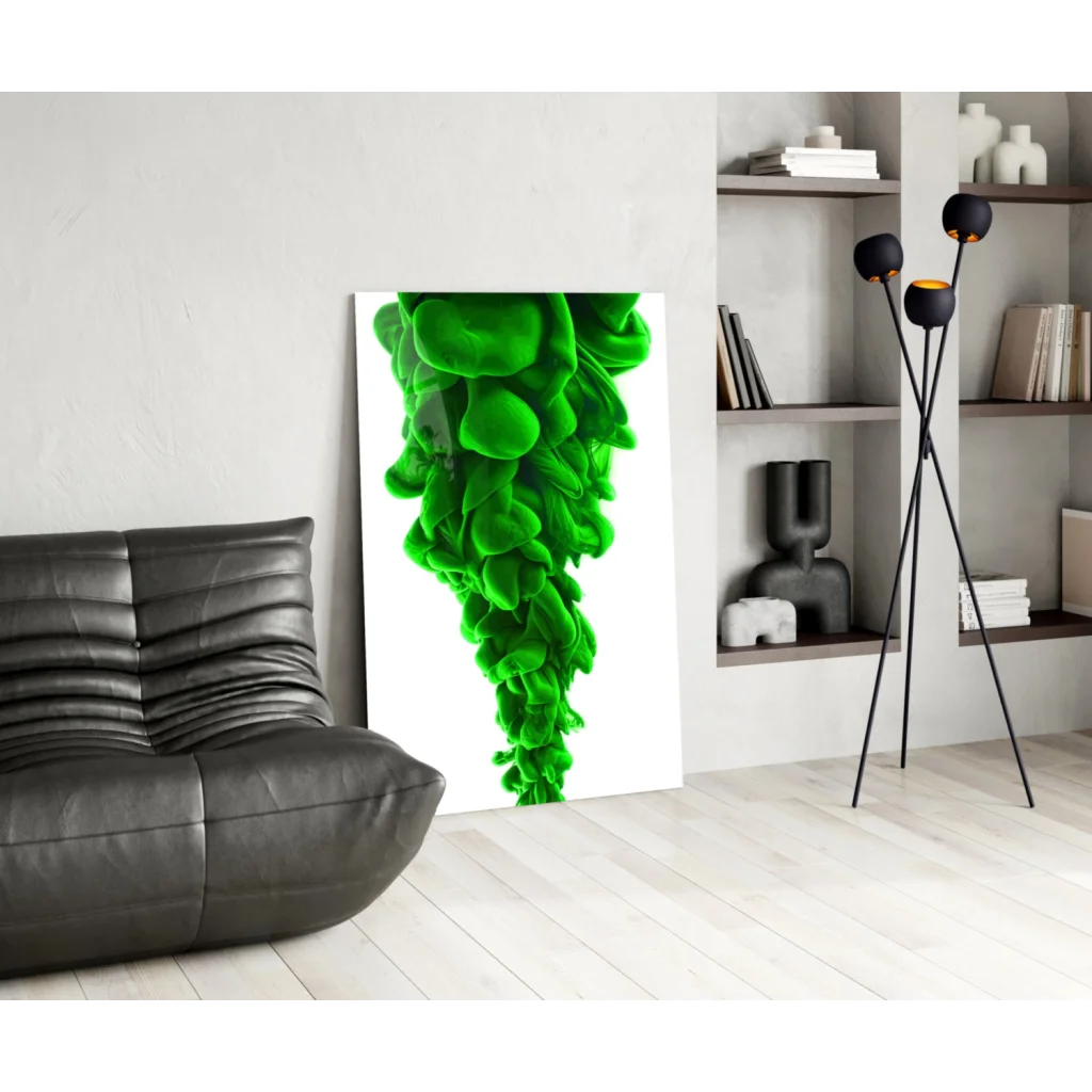 Vibrant green swirl glass wall art on canvas for modern homes