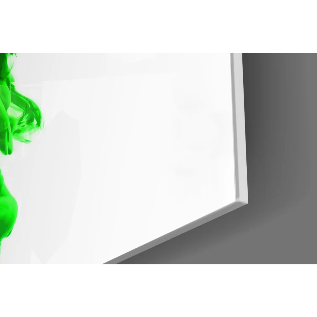 Stunning green swirl glass wall art with white screen and liquid splash