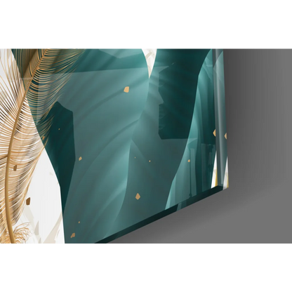 Stunning teal and gold feather wall art canvas print
