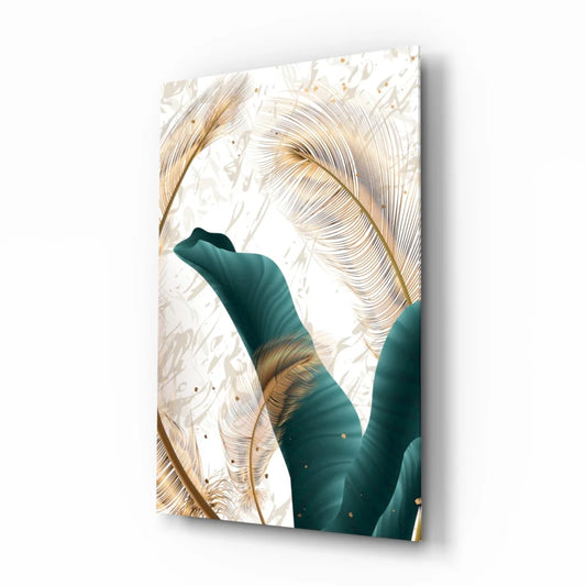 Stunning Teal and Gold Feather Wall Art Canvas Print | Insigneart USA | vintageantiquesgifts.com