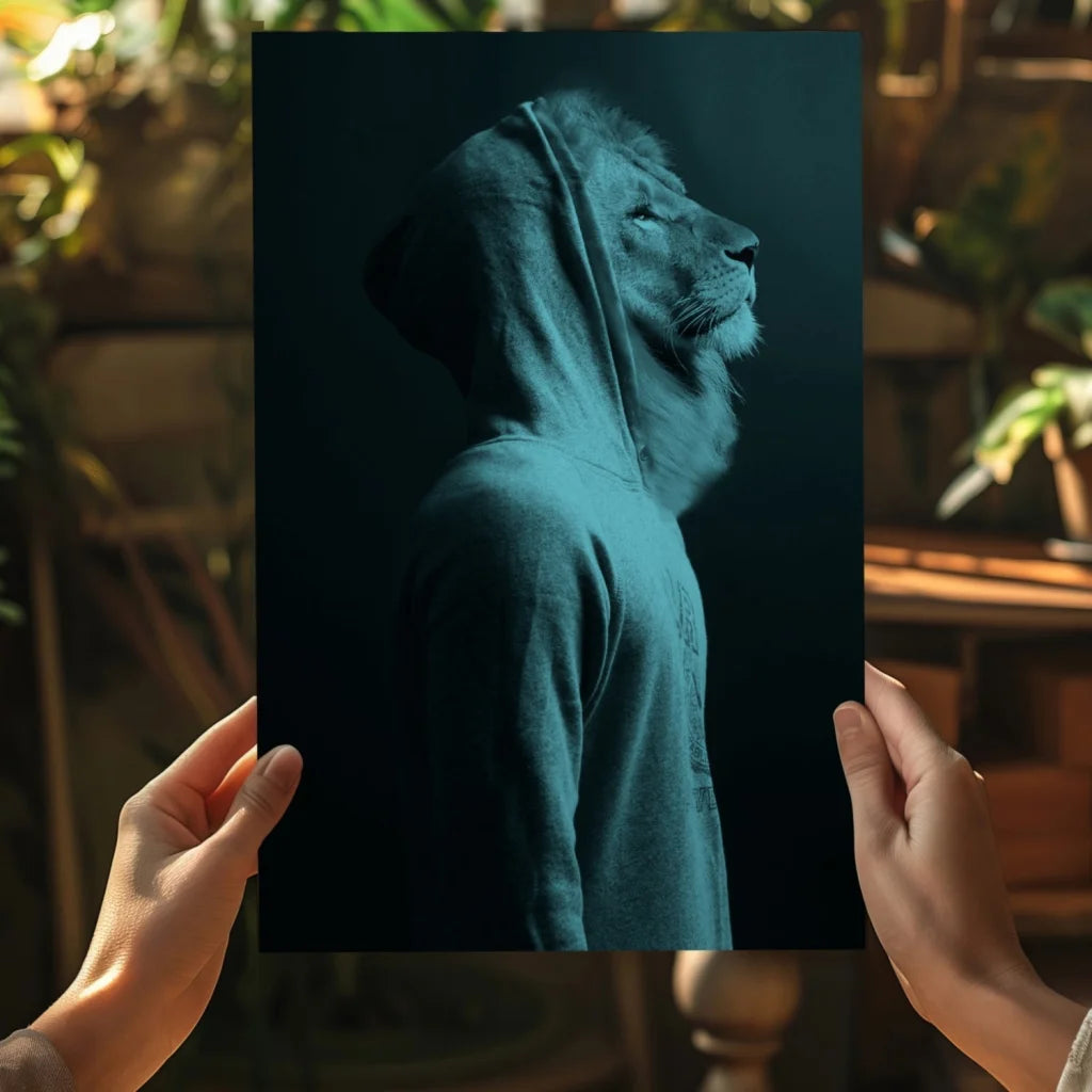 Blue lion hoodie poster on green lion canvas art aluminum print for home decor