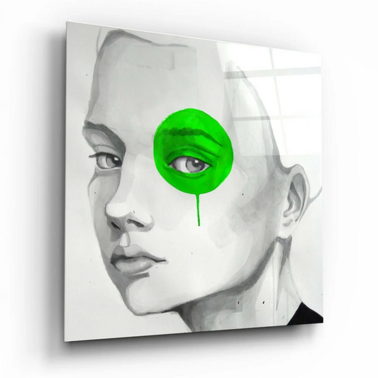 Bold green eye splash black-and-white wall art canvas portrait