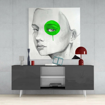 Bold green eye splash abstract wall art canvas portrait