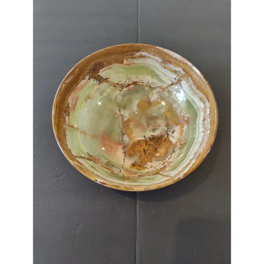 Green onyx decorative bowl 8 inch handcrafted with natural veining
