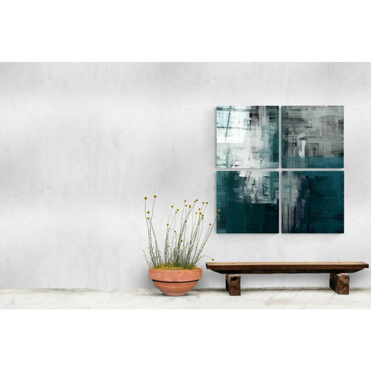 Teal Abstract Glass Wall Art Four Panel Set | Insigneart USA | vintageantiquesgifts.com