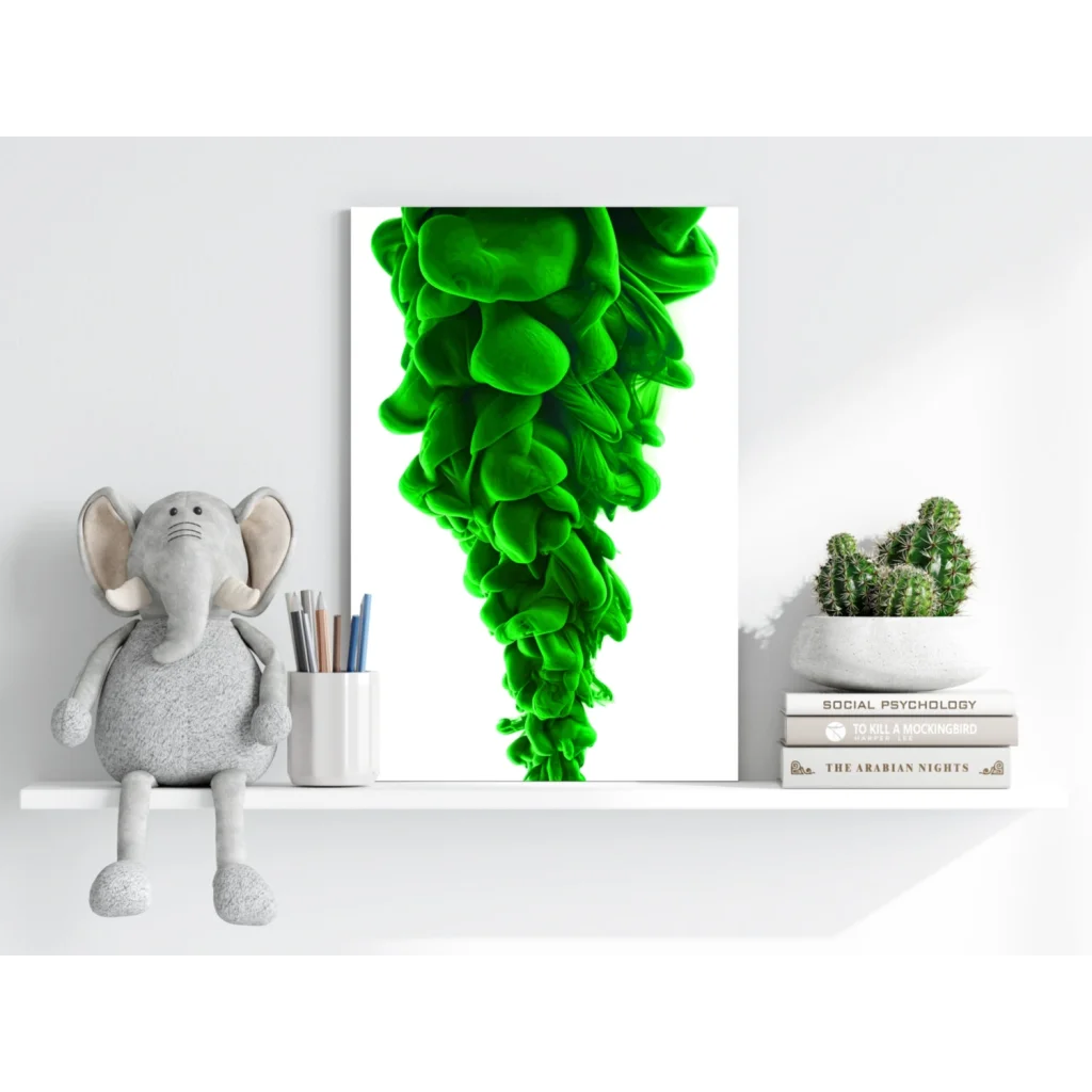 Vibrant green ink swirl on insigne aluminum print