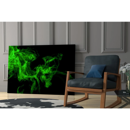 Vibrant neon green smoke glass wall art on black canvas