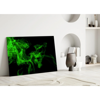 Vibrant neon green smoke glass wall art on black canvas
