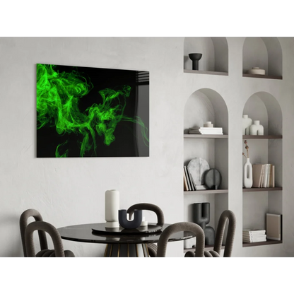 Vibrant neon green smoke glass wall art on sleek black canvas