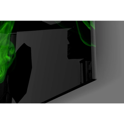 Neon green smoke glass wall art on black canvas with glowing edges