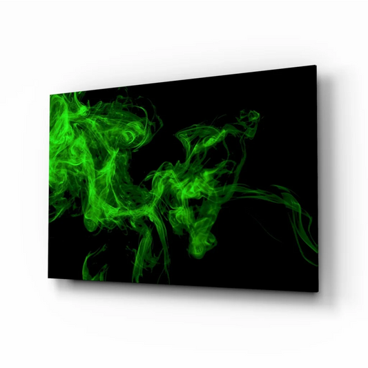 Neon green smoke glass wall art on black canvas print
