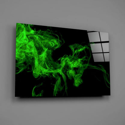 Vibrant neon green smoke glass wall art on black canvas