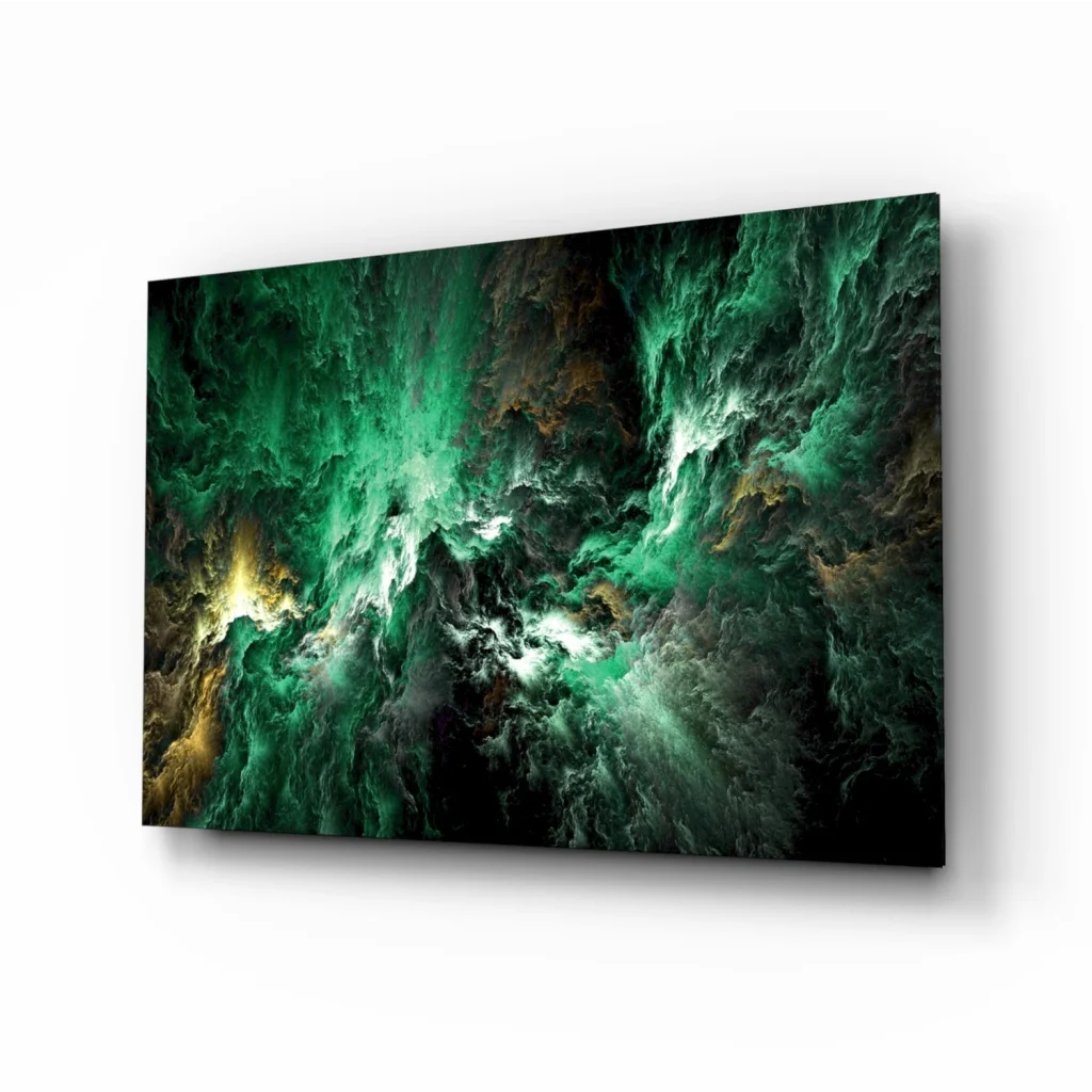 Emerald Nebula Glass Wall Art with Golden Cosmic Swirls | Insigneart USA | vintageantiquesgifts.com