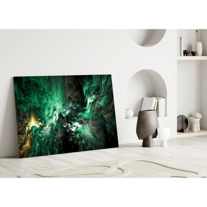 Emerald Nebula Glass Wall Art with Golden Cosmic Swirls | Modern Wall Art Decor | vintageantiquesgifts.com