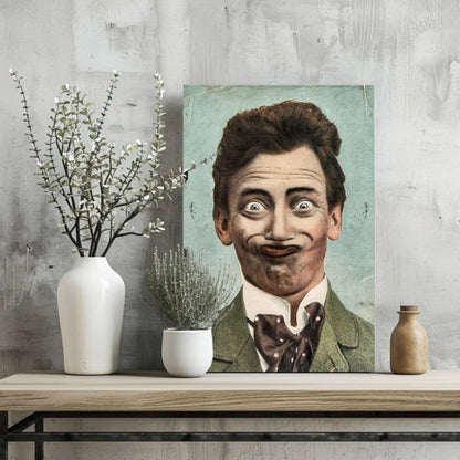 Green suit gentleman canvas art print with bow tie and mustache