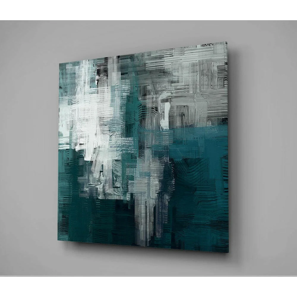 Stunning teal glass wall art with textured brushstroke layers