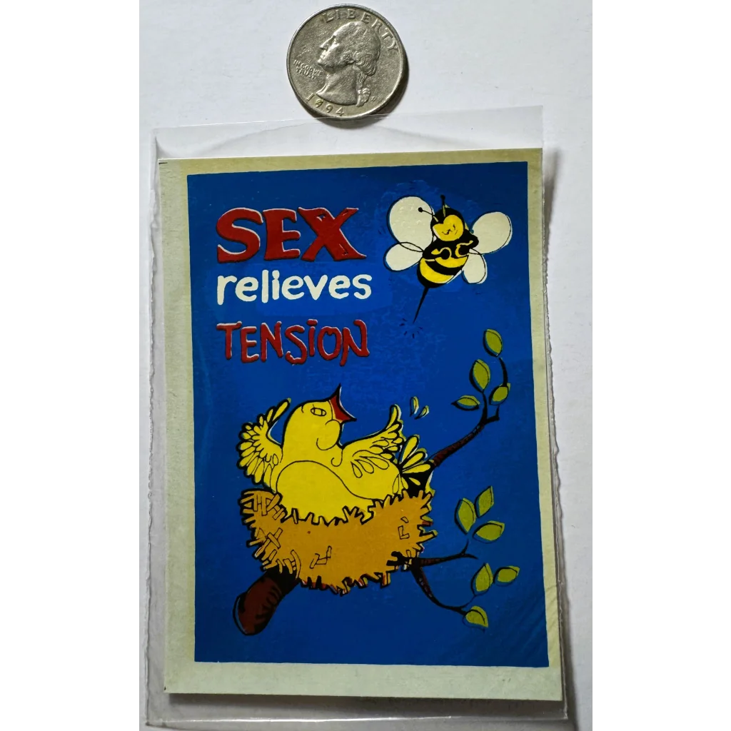 Humorous vintage 1960s birds and bee sex relieves tension decal sticker