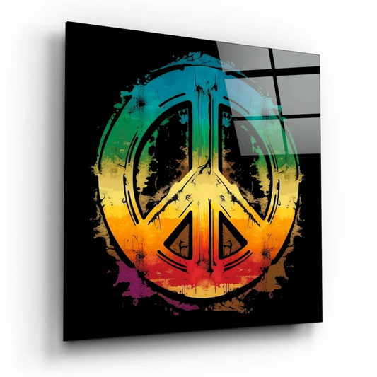 Groovy rainbow peace sign glass wall art for your space