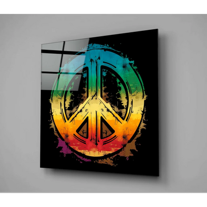 Groovy rainbow peace sign glass wall art for your space