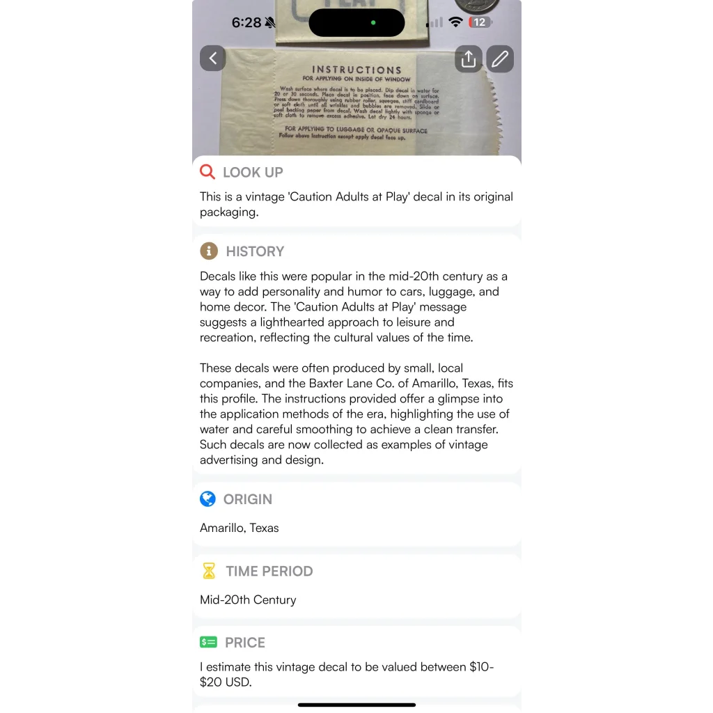 Vintage 1960s adults at play decal in original packaging mid century NOS Americana style