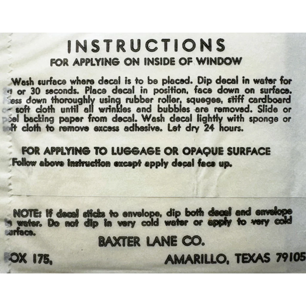 Decal application instructions for Groovy Vintage 1960s Adults at Play Mid Century NOS Americana