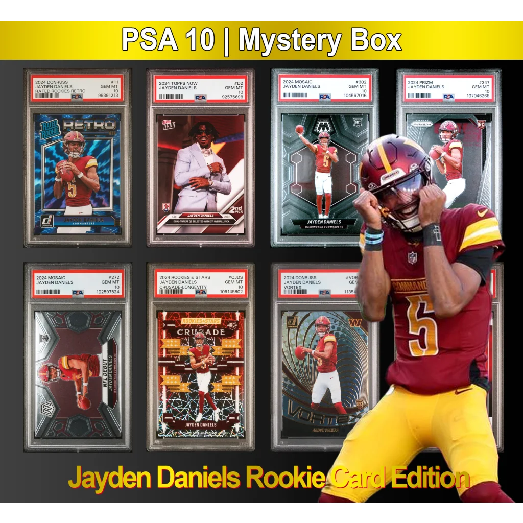 Collection of graded Jayden Daniels rookie cards including Panini Prizm and Donruss