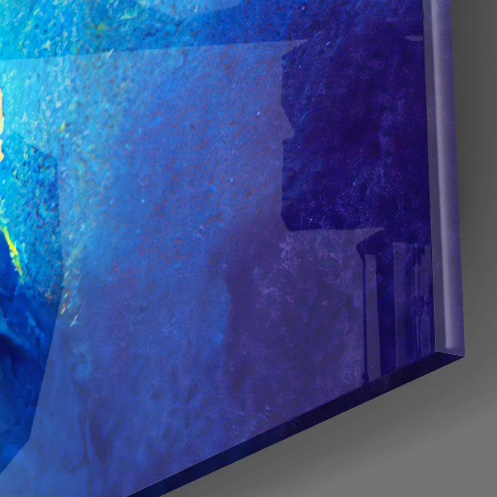 Vibrant Blue Abstract Glass Wall Art with Bold Neon Accents | Modern Wall Art Decor | vintageantiquesgifts.com