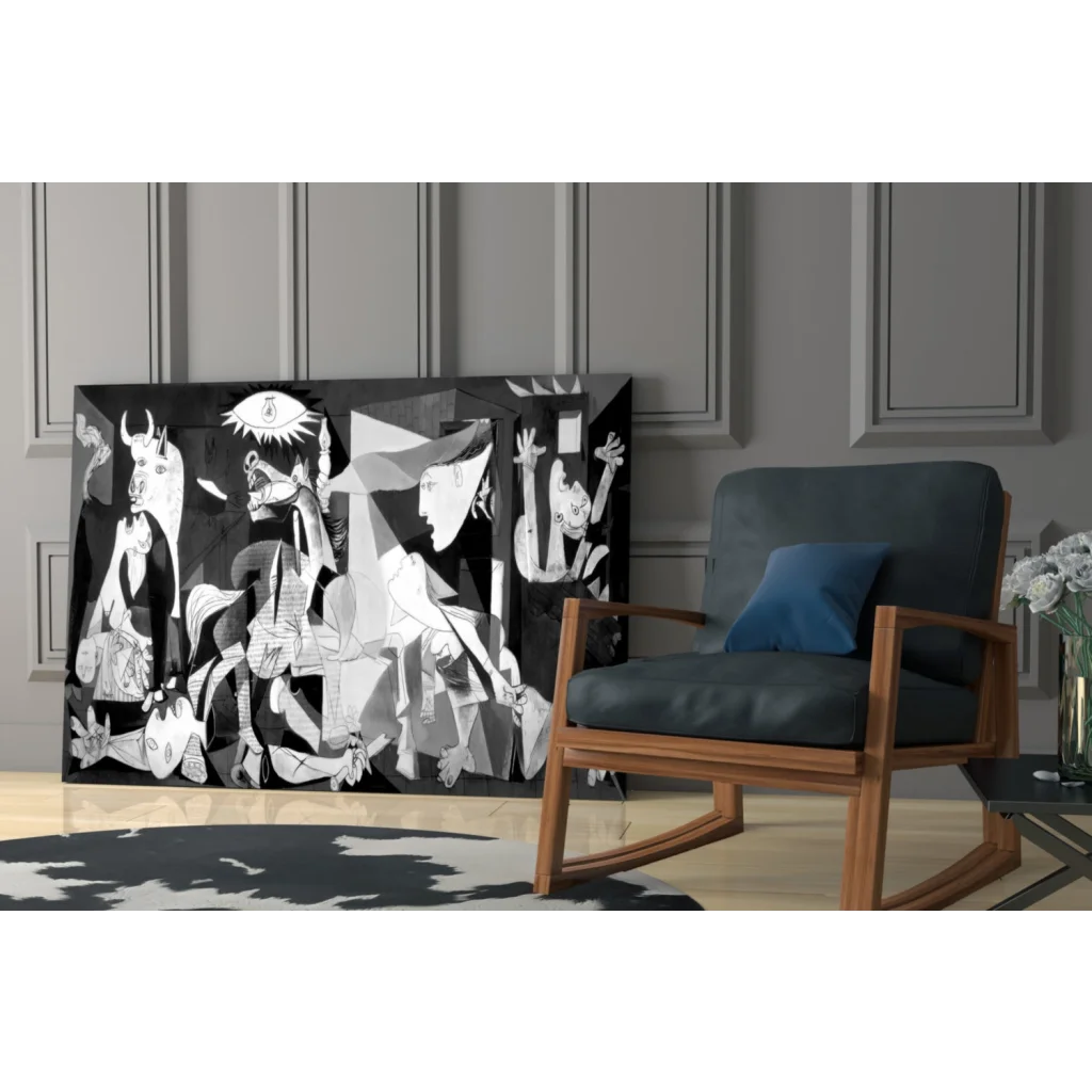 Picasso style cubist eye abstract black and white wall art canvas