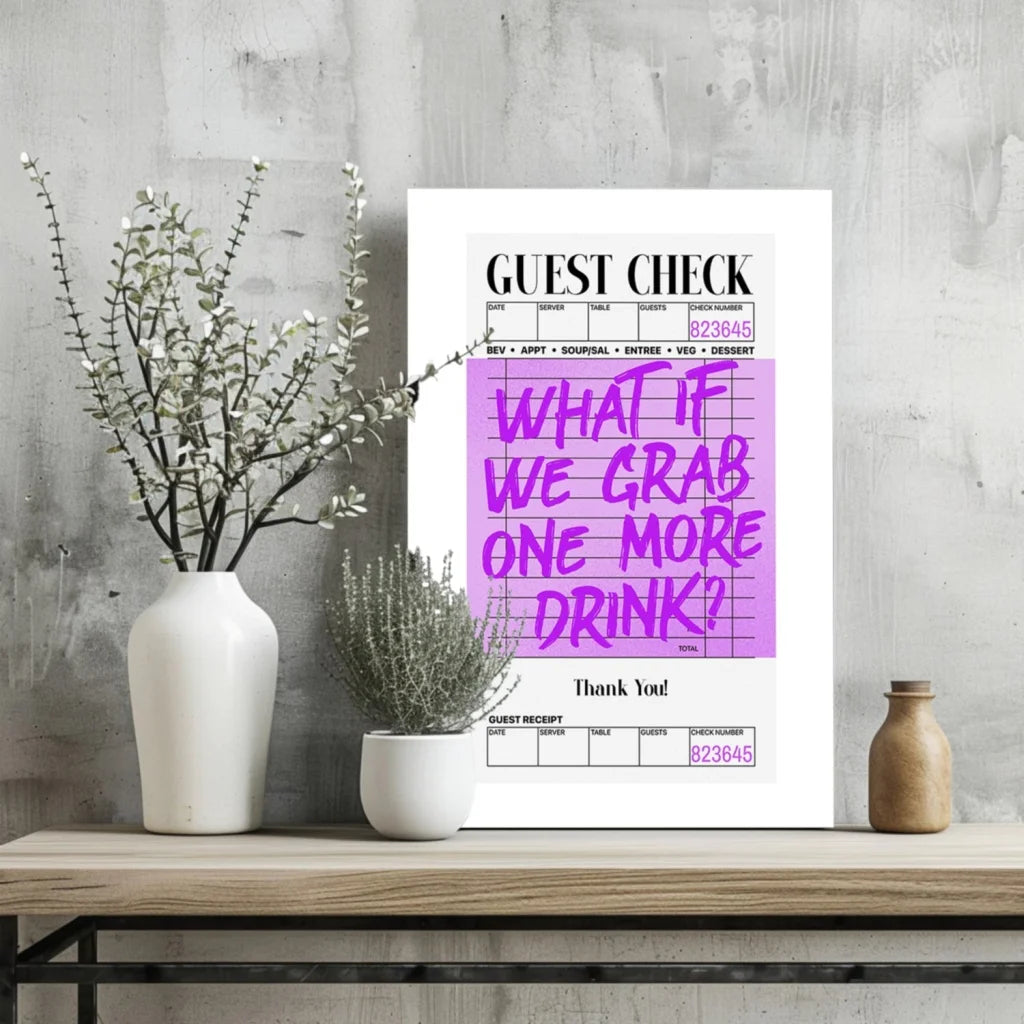 Insigne Aluminum Prints guest check bar art with purple text on pink