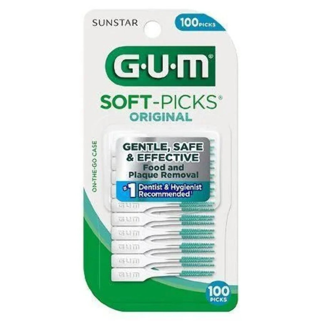 Gum Soft-Picks Original 100 count dental floss picks in green package