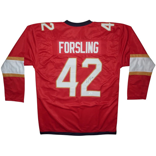 Gustav Forsling autographed red custom hockey jersey #42