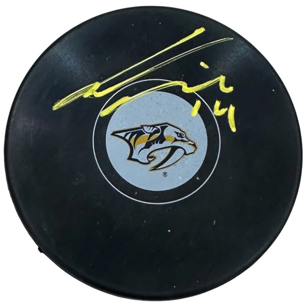 Gustav Nyquist signed Nashville Predators hockey puck with JSA