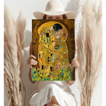 Vibrant gold Klimt The Kiss on insigne aluminum print
