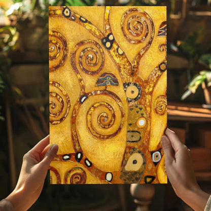 Vibrant golden Klimt-inspired artwork on insigne aluminum print