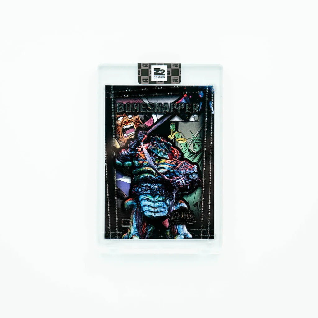 Collectible GWAR Bonesnapper trading card with monster character in protective slab