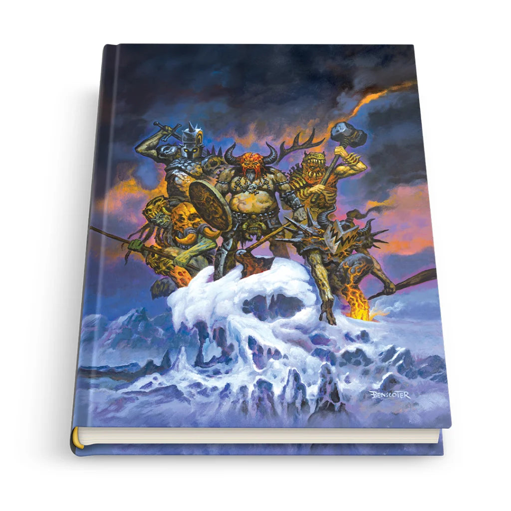 Hardcover fantasy art book featuring monstrous warriors on a skull-shaped icy peak with Matt Maguire