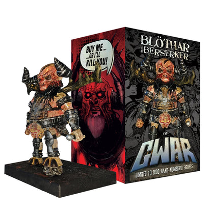 GWAR Blothar the Berserker collectible figure with display box for GWAR Matt Maguire comic