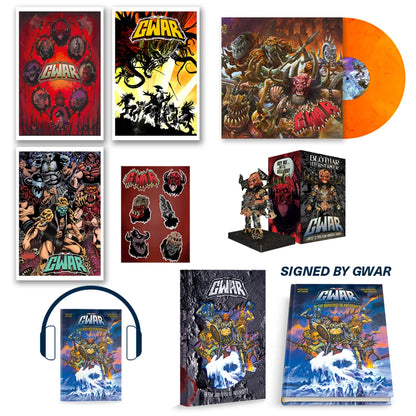 GWAR Matt Maguire signed deluxe comic with Blothar bobblehead and collection of merch