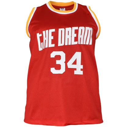 Hakeem Olajuwon autographed red Houston jersey with The Dream 34
