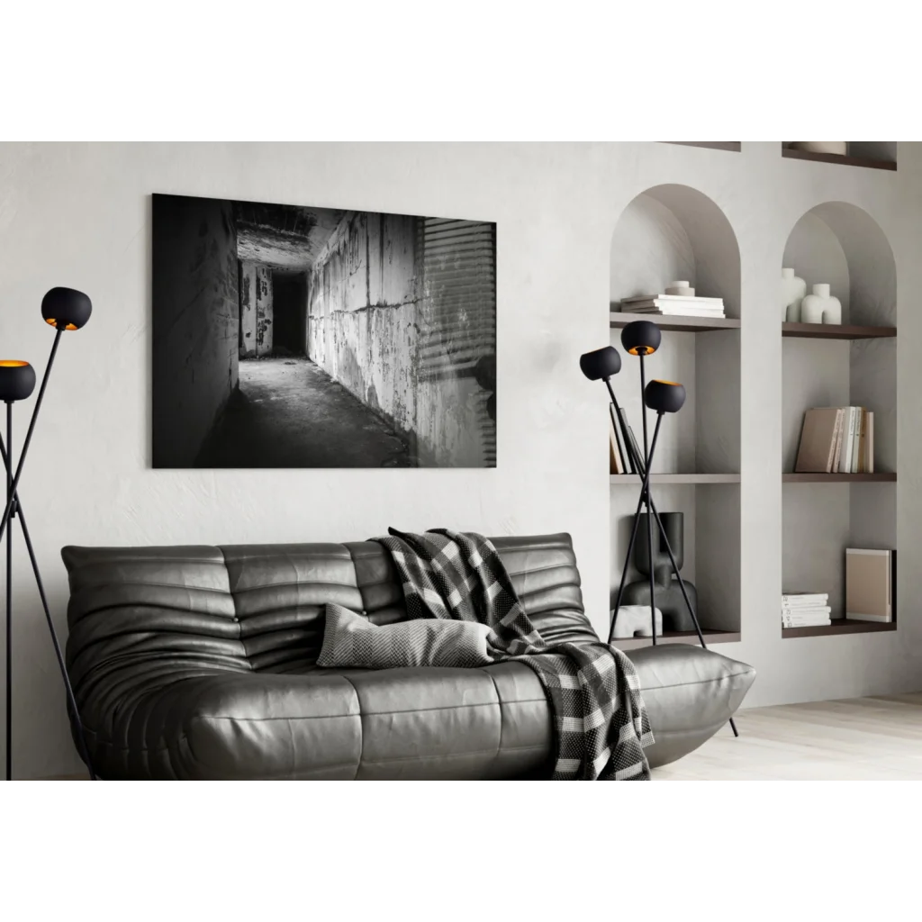 Urban Concrete Hallway Canvas Wall Art Black and White Print | Contemporary Home Wall Art | vintageantiquesgifts.com
