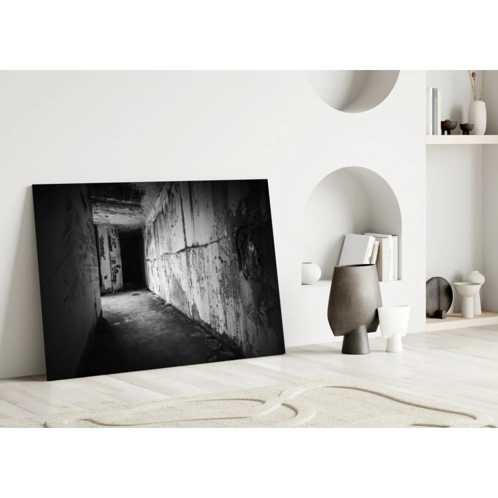 Urban Concrete Hallway Canvas Wall Art Black and White Print | Modern Wall Art Decor | vintageantiquesgifts.com