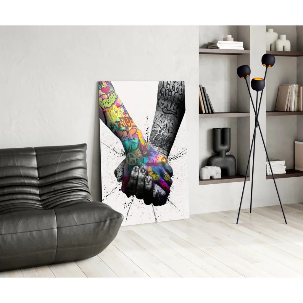 Vibrant graffiti hands unity canvas wall art print