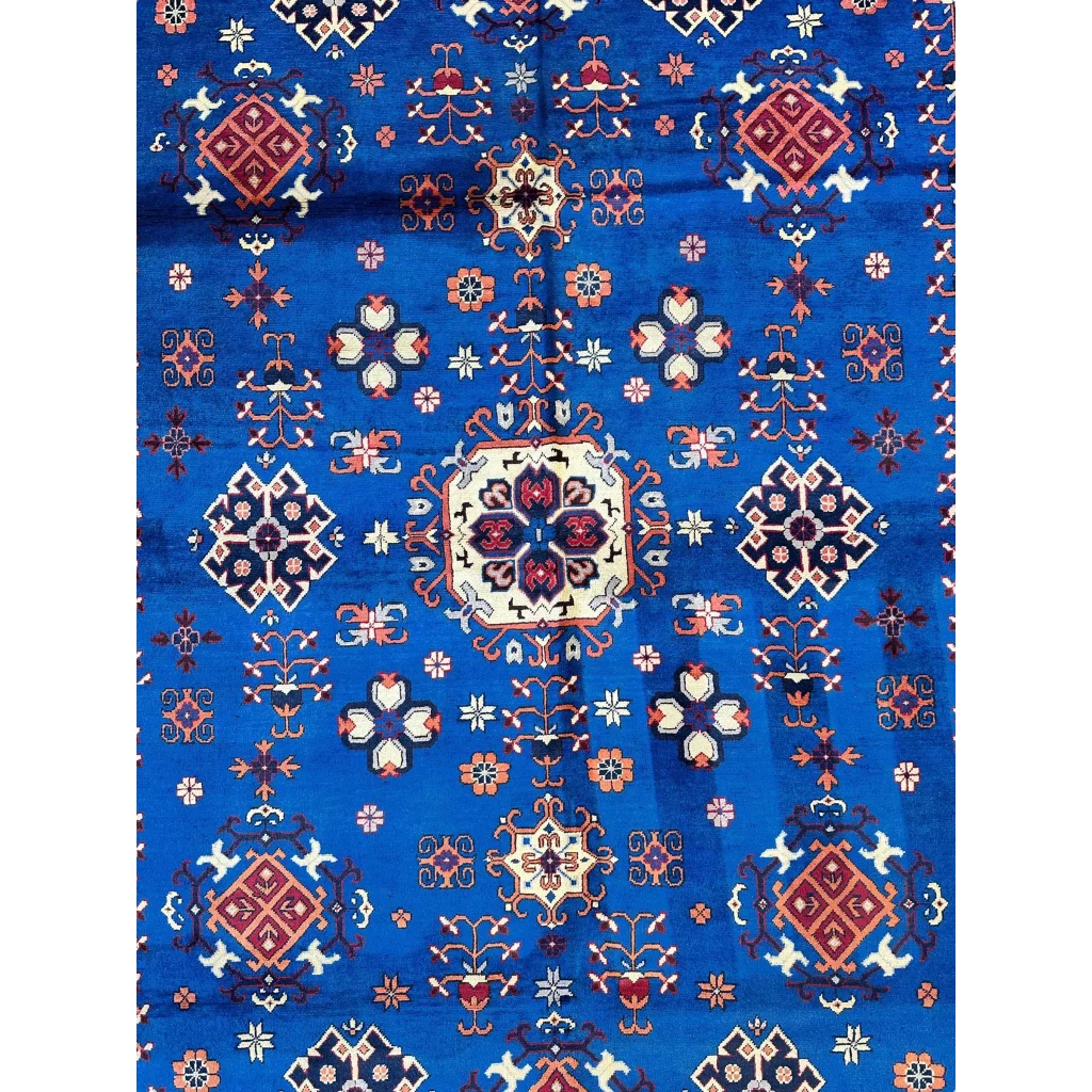 Hand-knotted Afghan Kazak rug with vibrant geometric design in wool