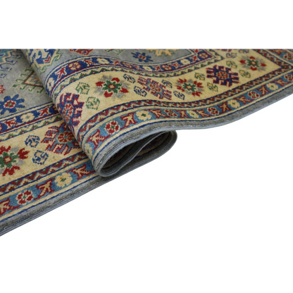 Hand-knotted Afghan Kazak wool rug with cotton foundation, floral patterns