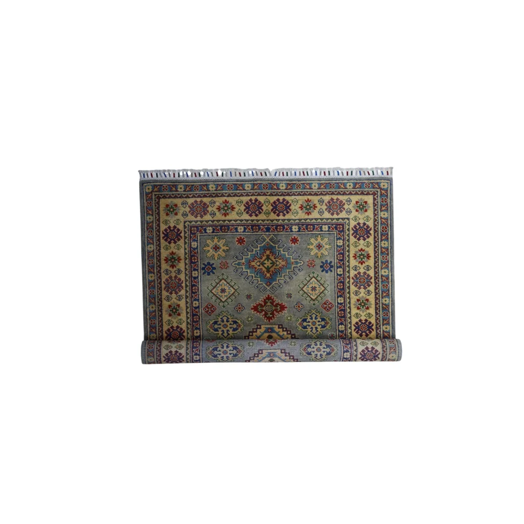 Hand-knotted Afghan Kazak wool rug with cotton foundation, intricate patterns