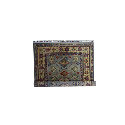 Hand-knotted Afghan Kazak wool rug with cotton foundation, intricate patterns