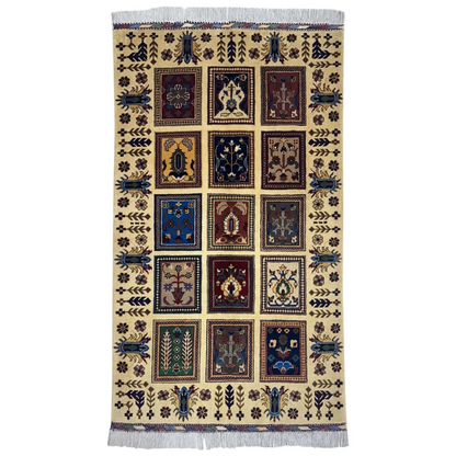 Afghan Bakhteiari hand-knotted rug with wool pile on cotton foundation, colorful floral garden panels