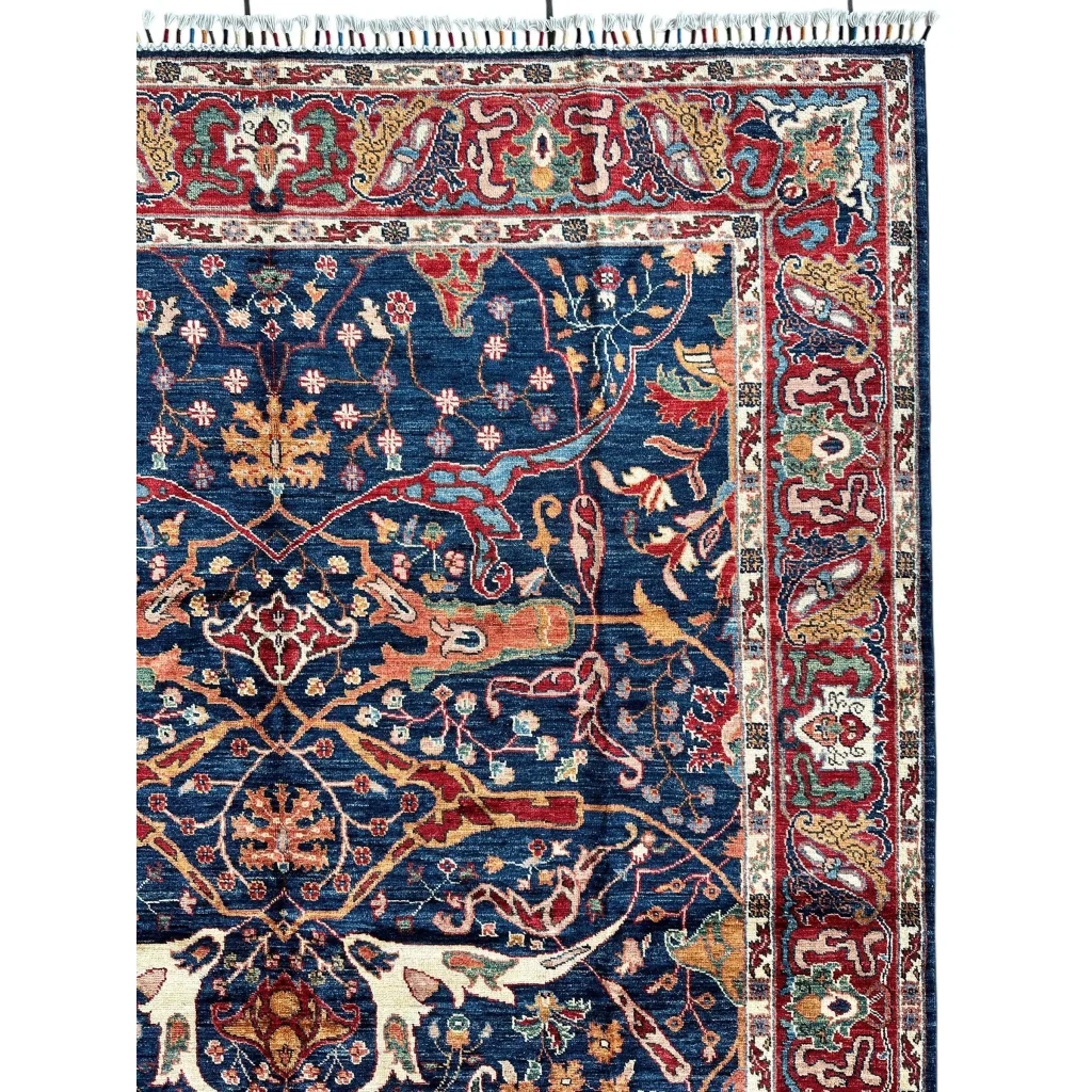 Hand-knotted Afghani Bidjar Ghazni wool rug with deep blue floral motifs