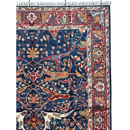 Hand-knotted Afghani Bidjar Ghazni wool rug with deep blue floral motifs